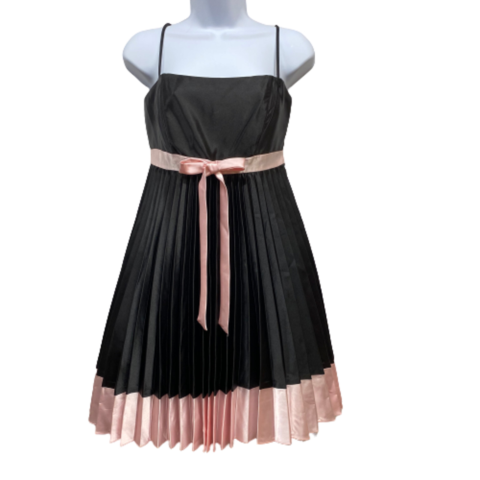 Vtg Jessica McClintock for Gunne Sax Black Pink Pleated Satin Cocktail Dress XS