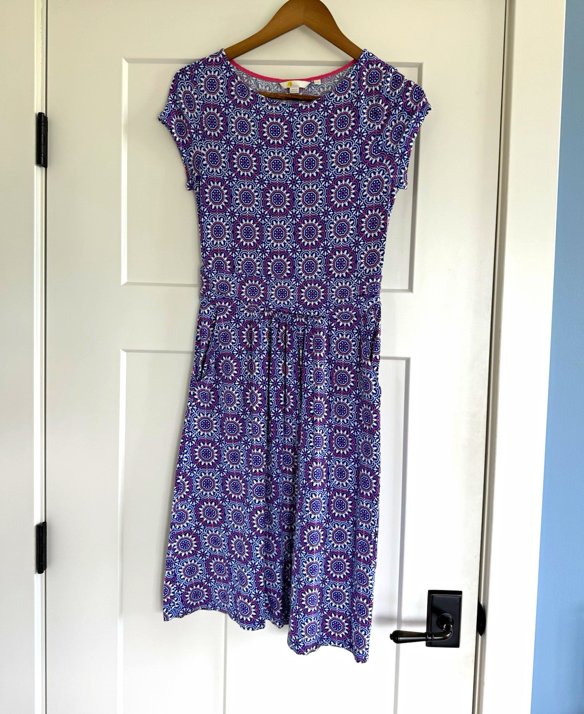 Boden Purple Geometric Medallion Amelie Jersey Midi Dress with Pockets size 2R