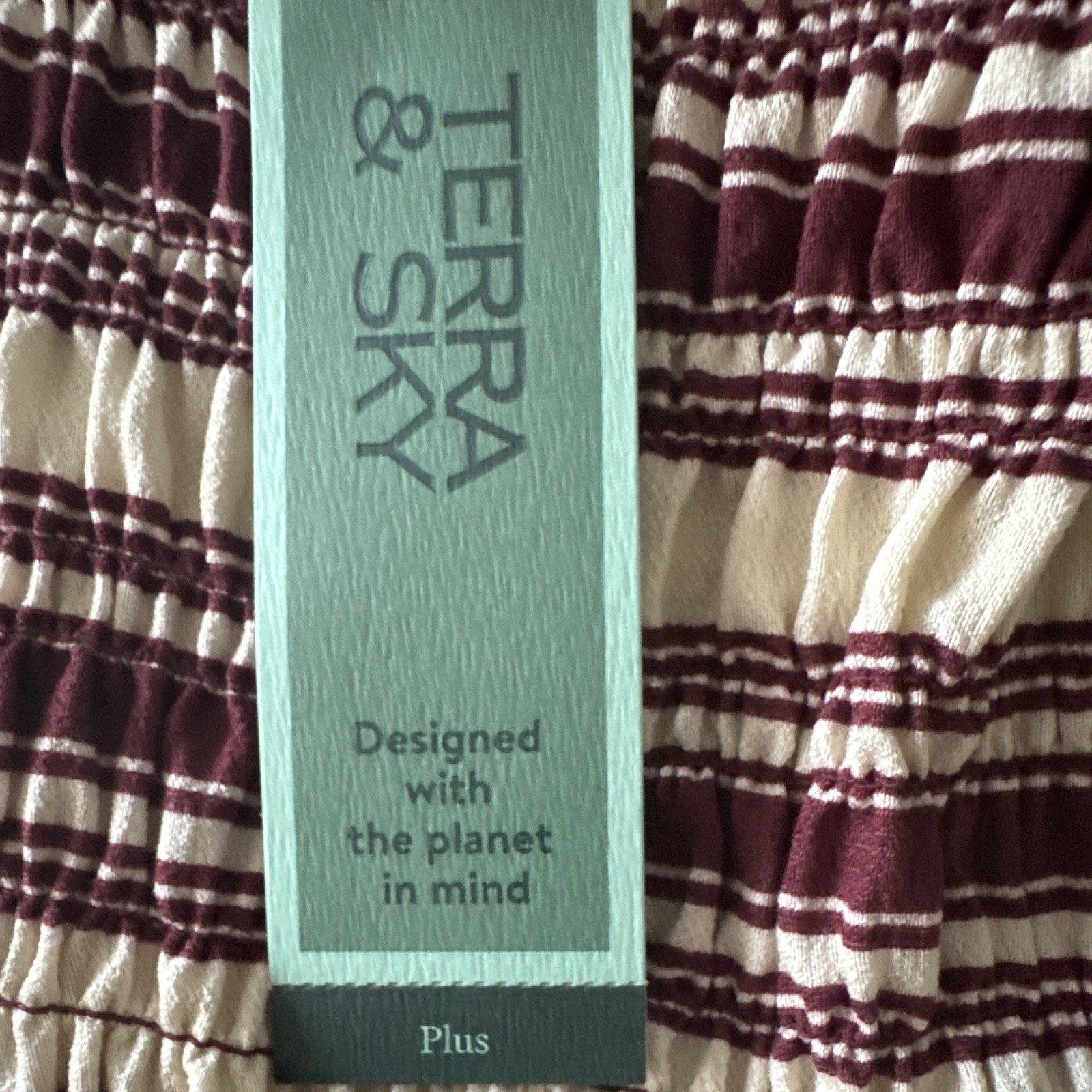 Terra & Sky 4X Plus Striped Square Neck Smocked Tiered Midi Dress Pockets
