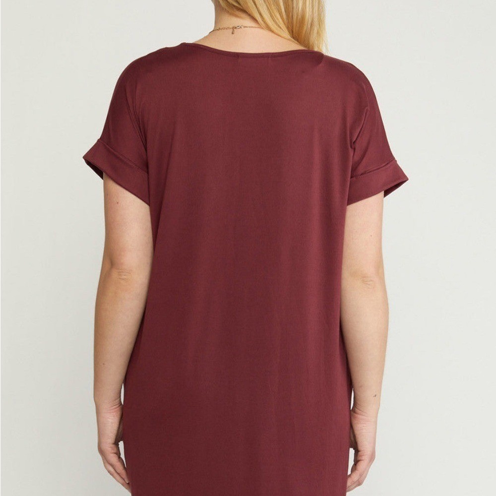 entro X Anthropologie Cuffed Sleeve V-Neck T-Shirt Dress with Pockets Size L