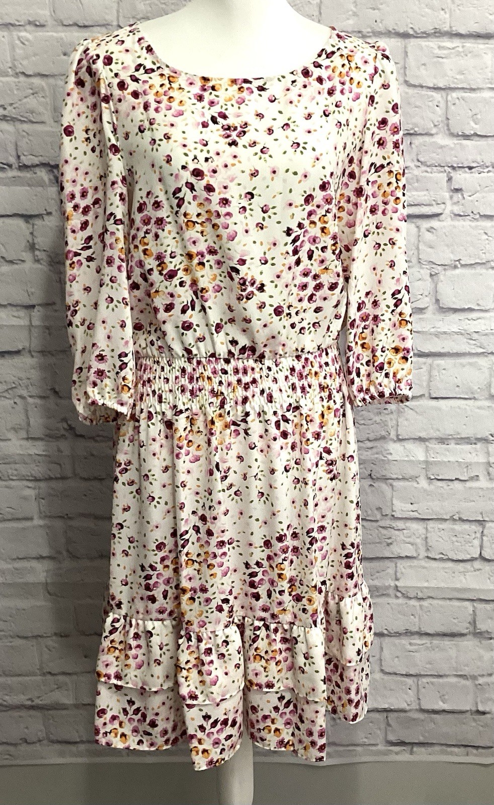 Gabby & Skye Womens Size M Fit & Flare Floral Dress Tiered Peasant Spring Boho