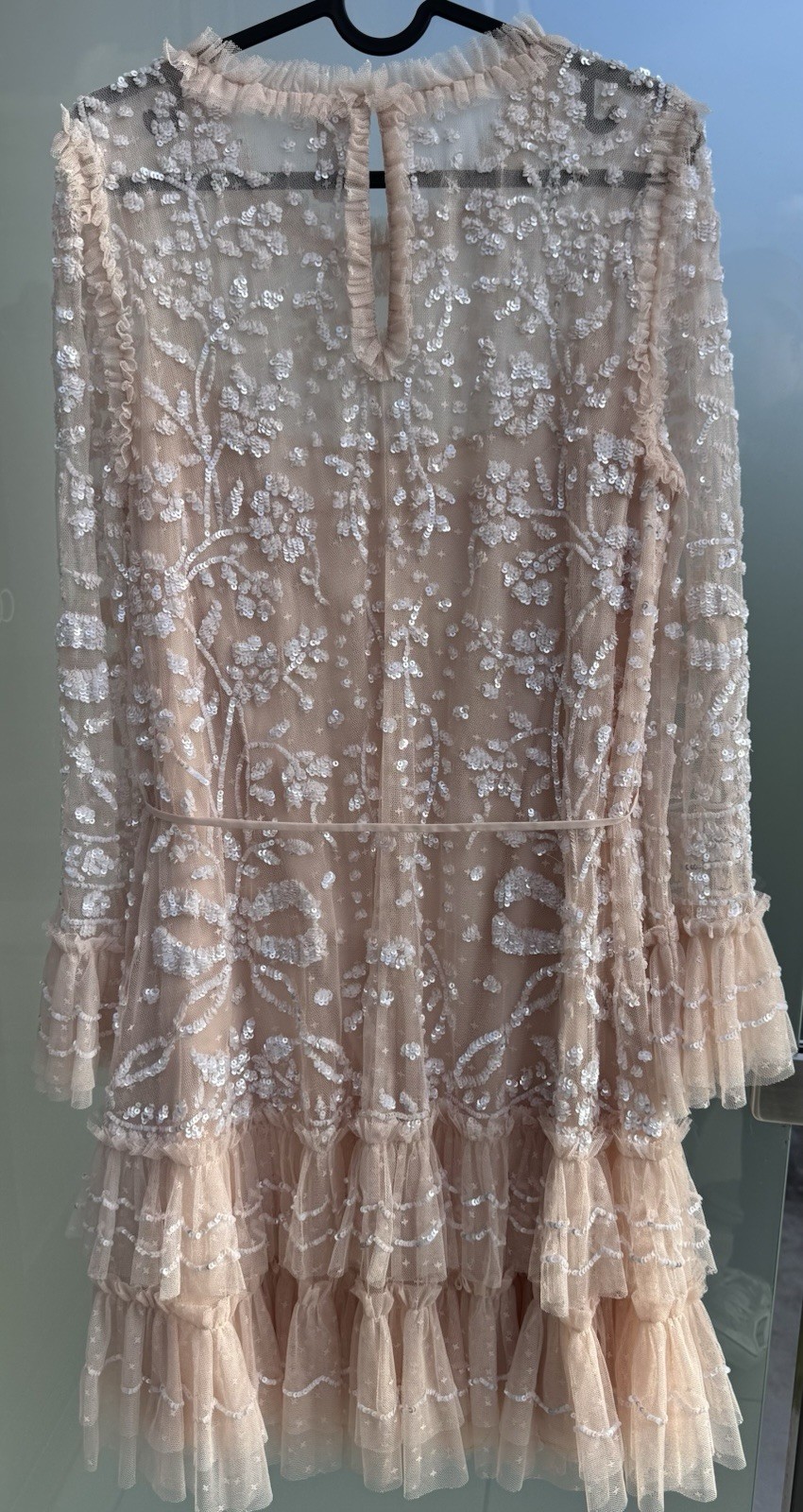 Needle And Thread Celia Long Sleeve Mini Dress Pink Sequins