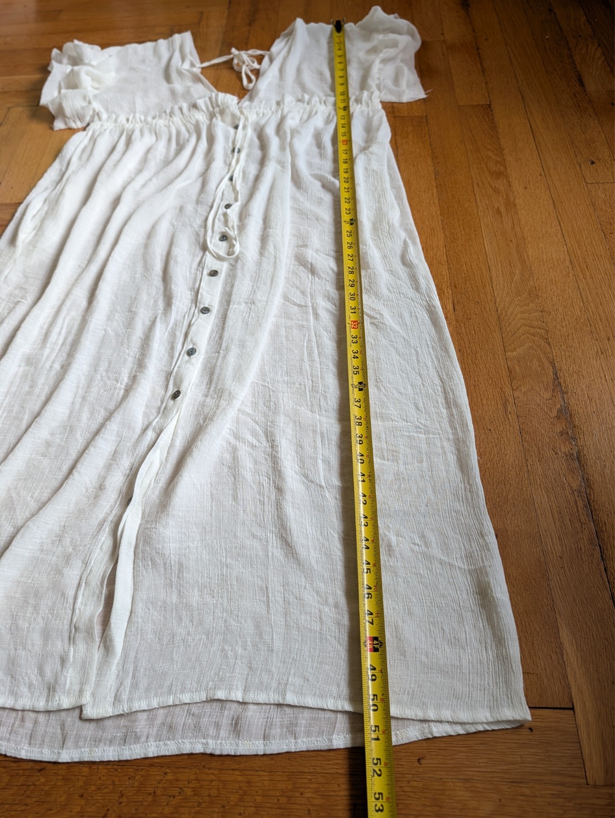 White Gauze Maxi Dress Cover Up Flowy Button Front Tie Back Boho Beach Feminine