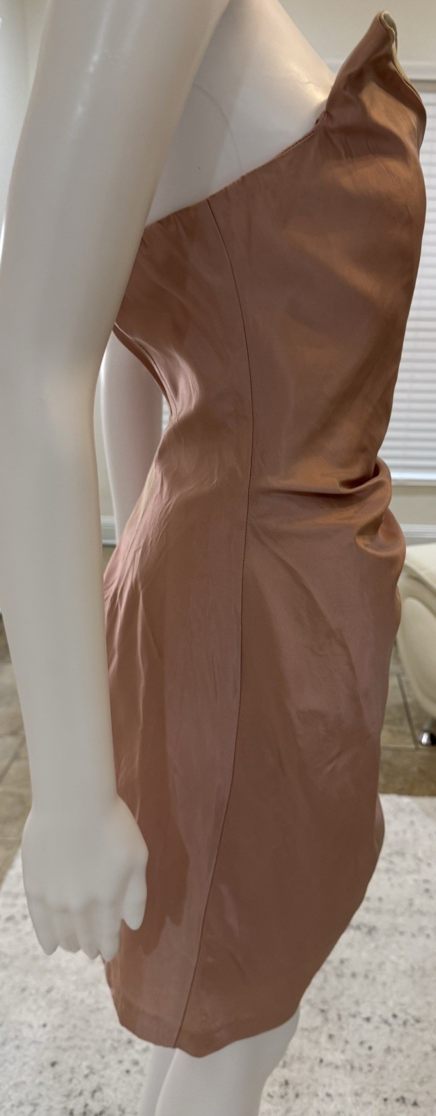 Alexia Admor Blush Satin Strapless Ruched Lined Sheath Knee Dress Size M