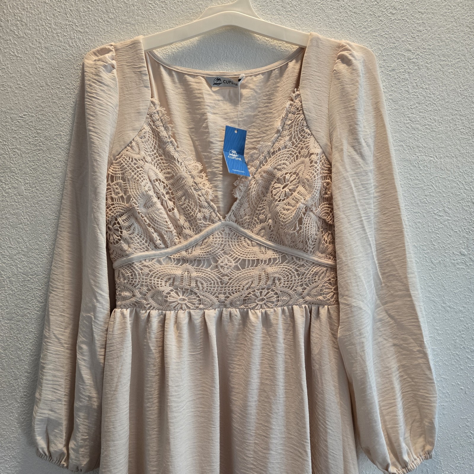 Cupshe Medium Cream Ivory Neutral Maxi Long-Sleeve Crochet Dress Bridal Boho