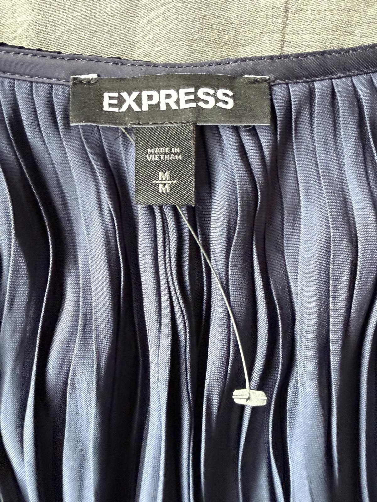 EXPRESS Womens Size Medium Pleated Dark Blue Navy Satin Dress 00813 Light Ocean