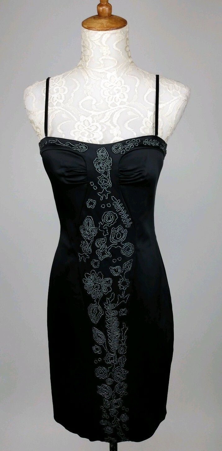 Laundry By Design 3% Stretch Dressy Body-con Beaded Front Dress Size 6 Black