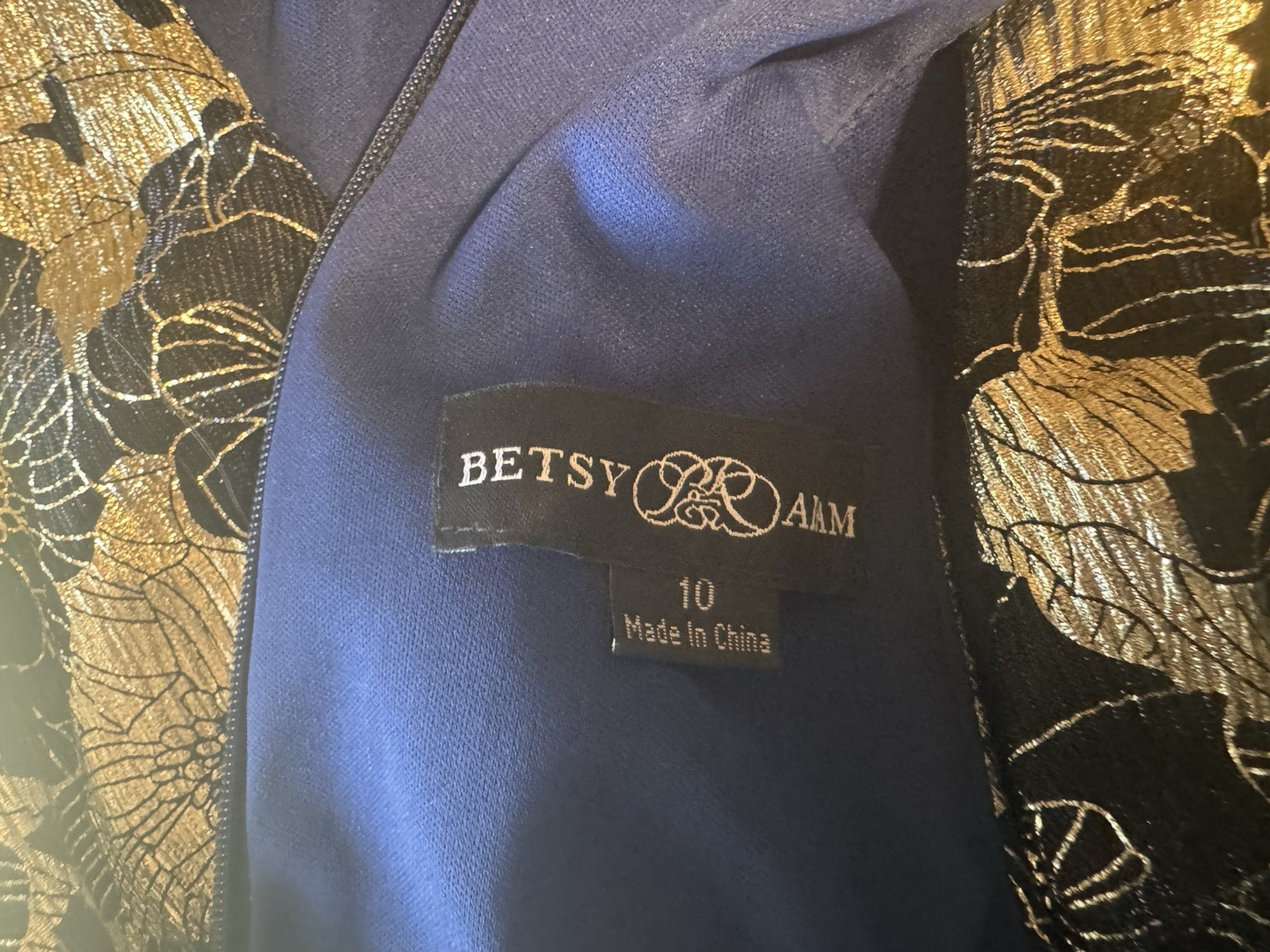 Betsy & Adam Evening Formal Dress 10 Blue Gold Long Wedding Party NEW $268