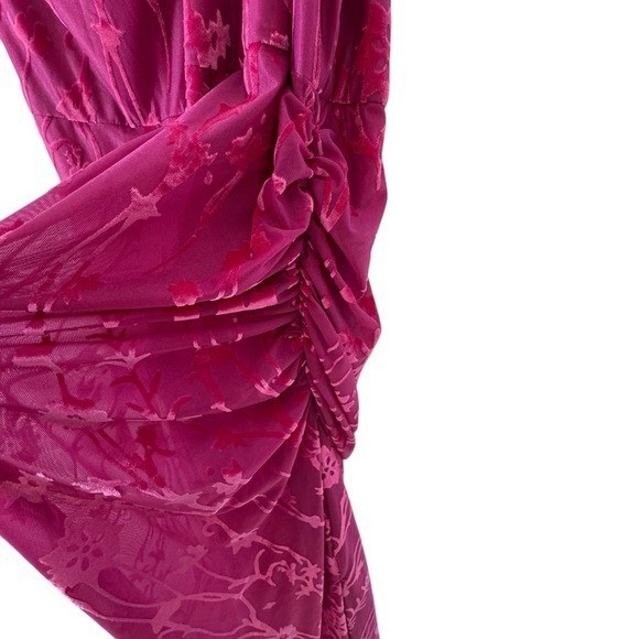 Anthropologie HUTCH One Shoulder Ruched Velvet Midi Dress Pink Sz L retail $198