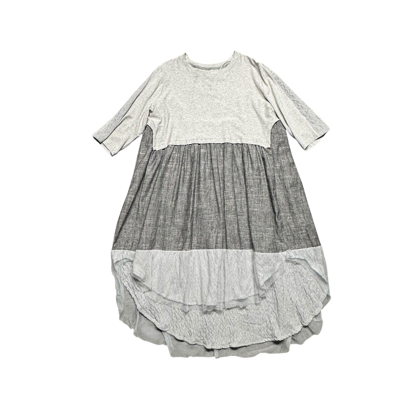 Gershon Bram Bottle Dress Linen Blend Gray Large Layered Colorblock Lagenlook