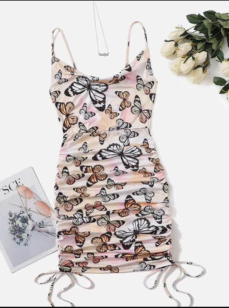 Ruched Bodycon Ladies Elastic Stretch Women Casual Adjustable Length Dress