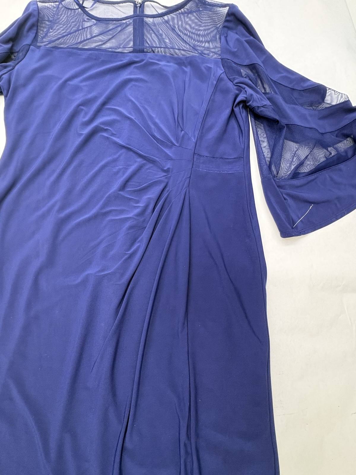 R&M Richards Womens 14 Royal Blue Formal Dress Mesh Bell Sleeve Cocktail Party