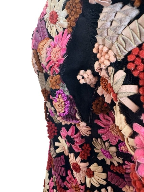 Tom Ford Silk Mesh Sheer Floral Appliqué Mini Dress IT 38 Leather Italy Couture