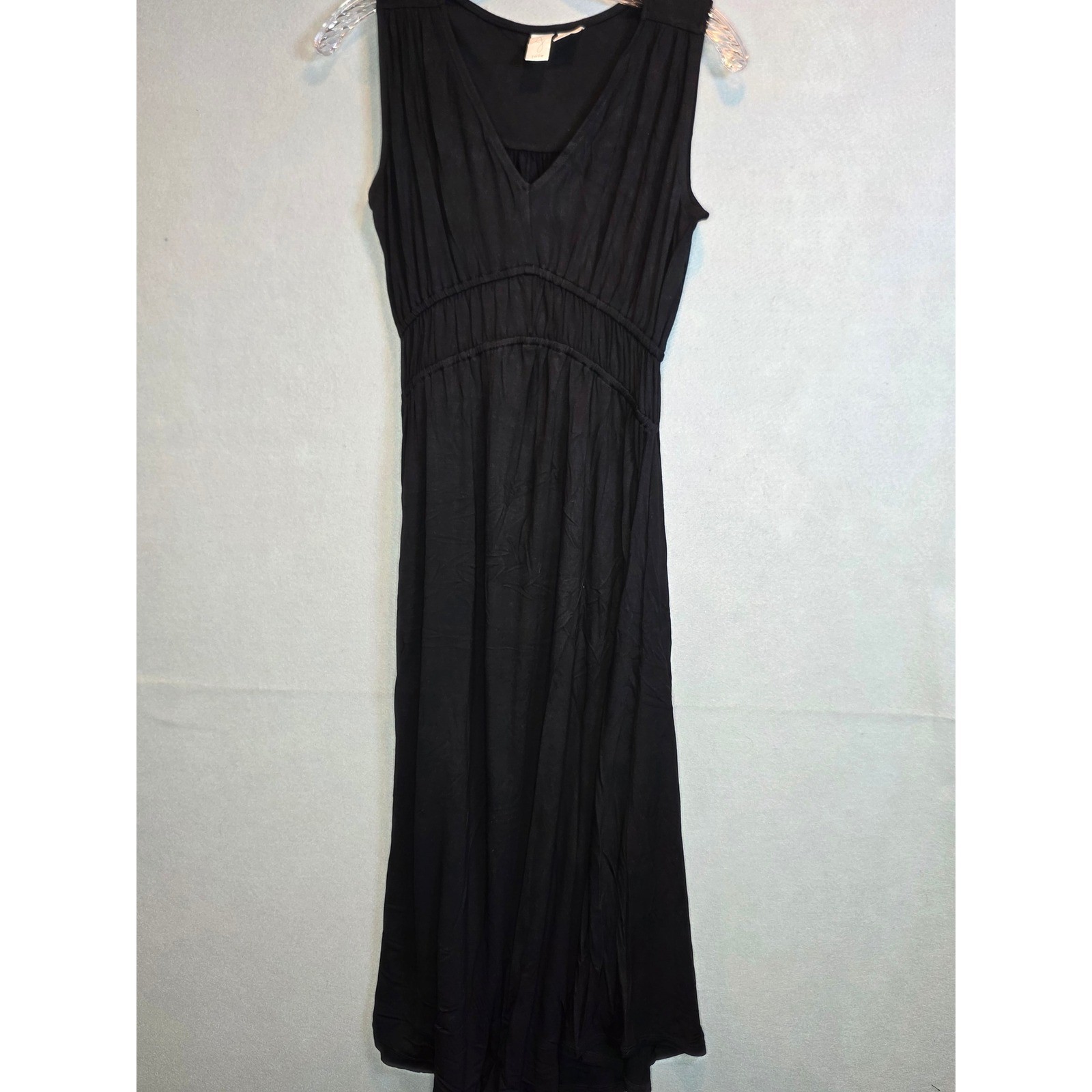 Joie Black Sleeveless V-Neck Empire Waist Rayon Jersey Midi Dress Small 75343