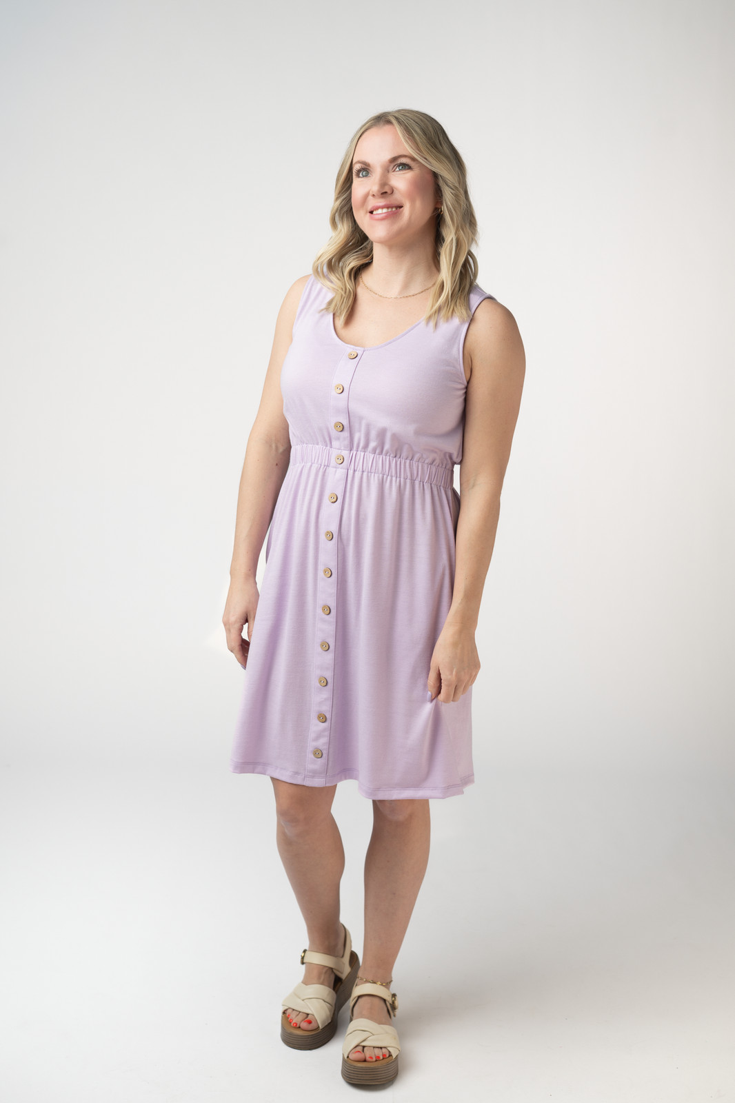 Beverly Button Dress – Lavender by Michelle Mae XS thru 3XL, Soft & Stretchy