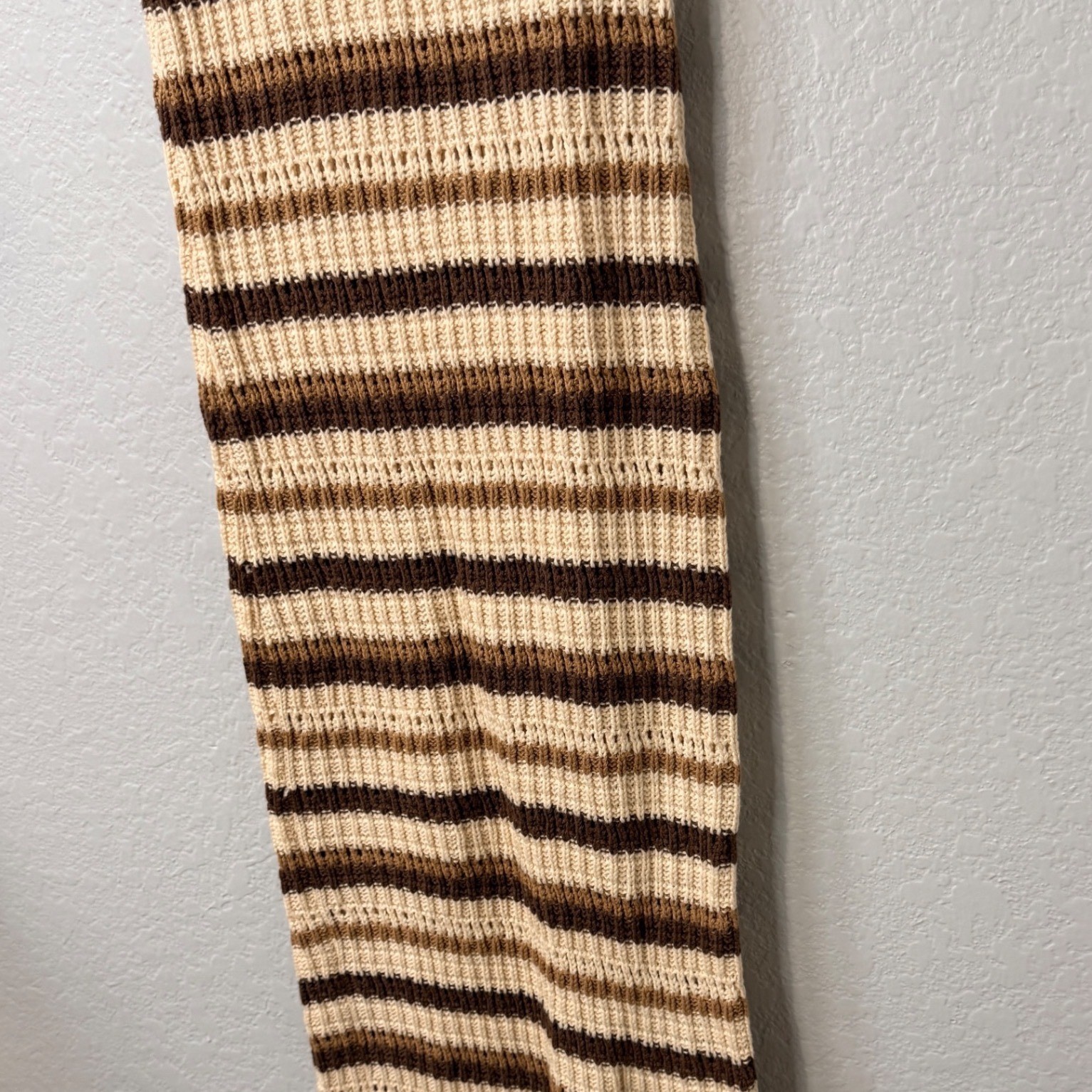 Et Clet Striped Crochet Knit Halter Neck Midi Dress Brown Beige Beach Coastal S