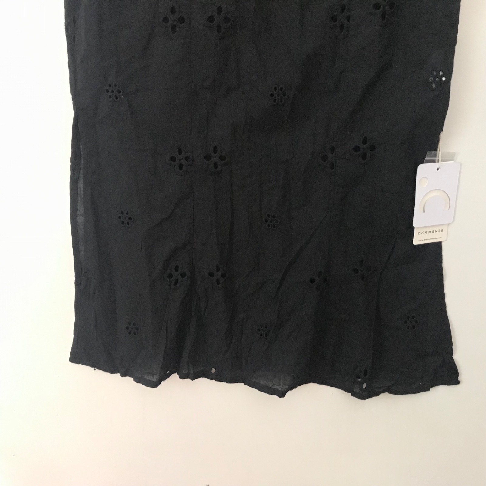 COMMENSE Black 100% Cotton Embroidered Maxi Dress Scoop Neck Cap Sleeve -M-NEW