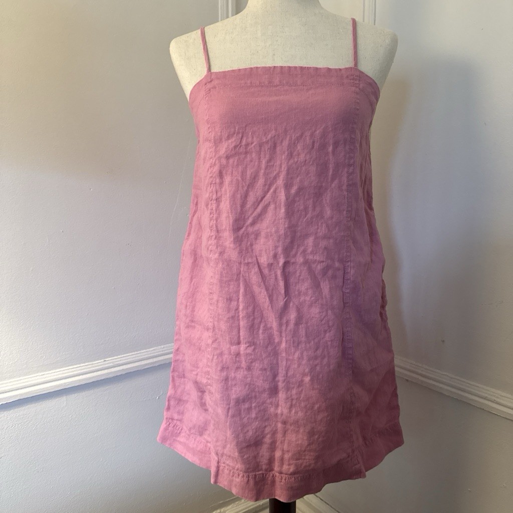 Women’s Pink Solid Square Neck Adjustable Strappy Sleeveless Shift Mini Dress