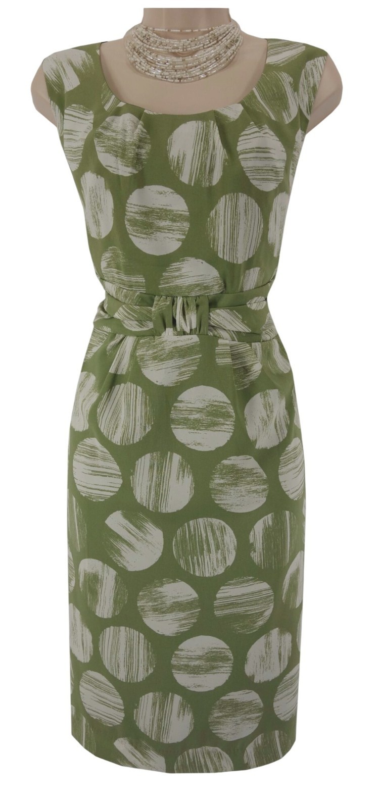 George Green Polka Dot Sage Circle Print Sheath Dress Size 14 Office Summer