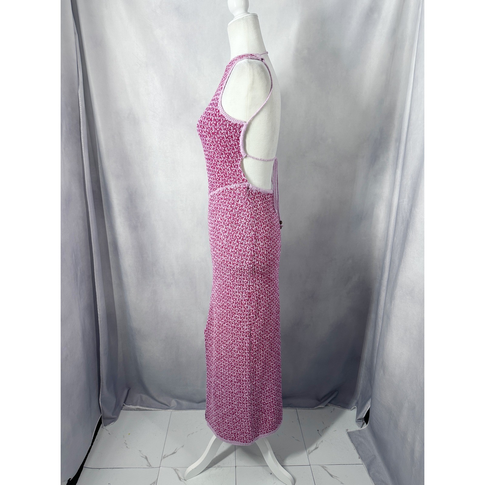 FP Beach Mindy Pink Knit Halter Open Back Midi Maxi Dress Women’s Size Medium