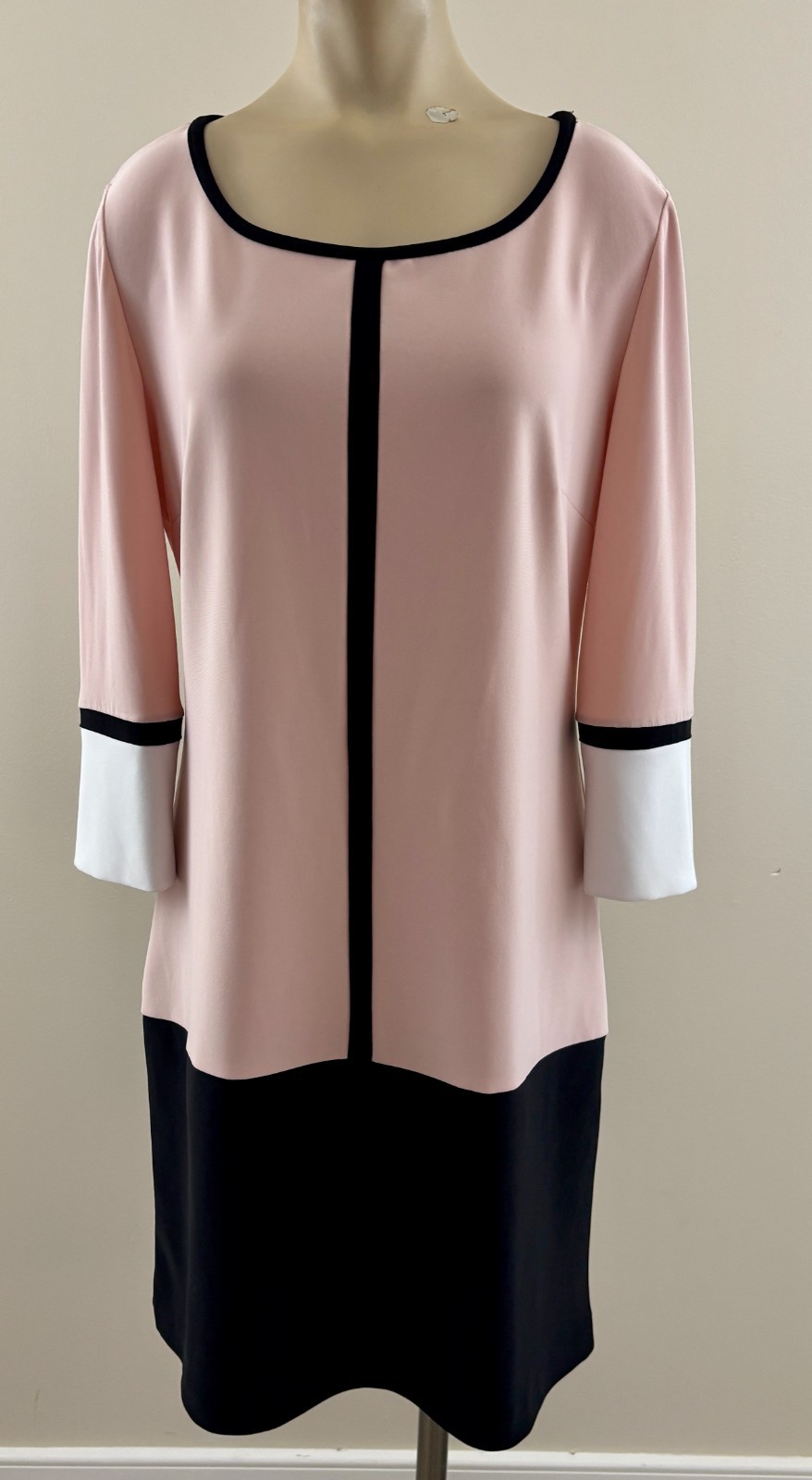 JOSEPH RIBKOFF Womens Sz 10 Blush Pink Black Colorblock 3/4 Sleeve Stretch Dress