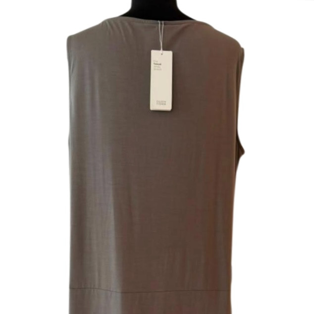 Eileen Fisher Taupe Grey Stretch Jersey Pockets Sleeveless Midi Dress Large NWT