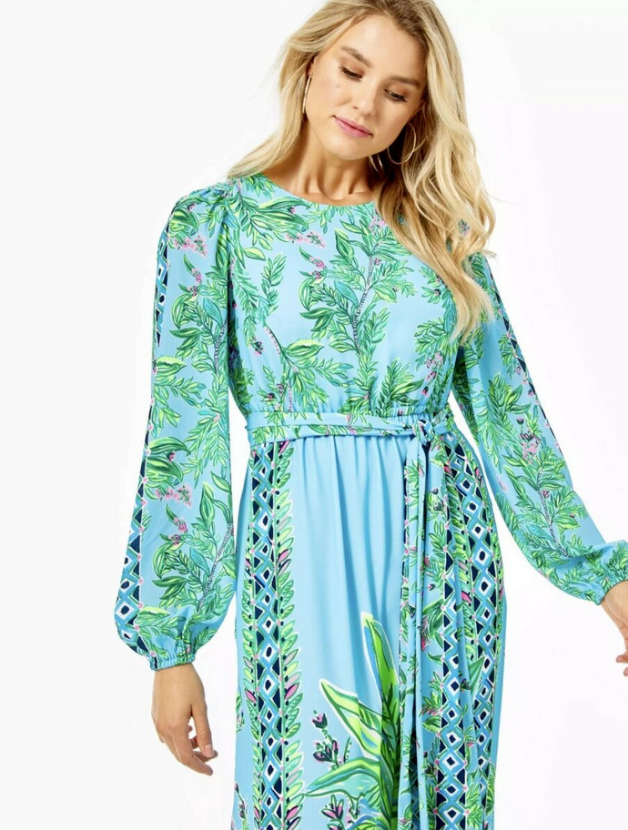 LILLY PULITZER SIZE 8 CHYANNA MAXI DRESS *BAMBOO FOREST* PORTO BLUE🦄