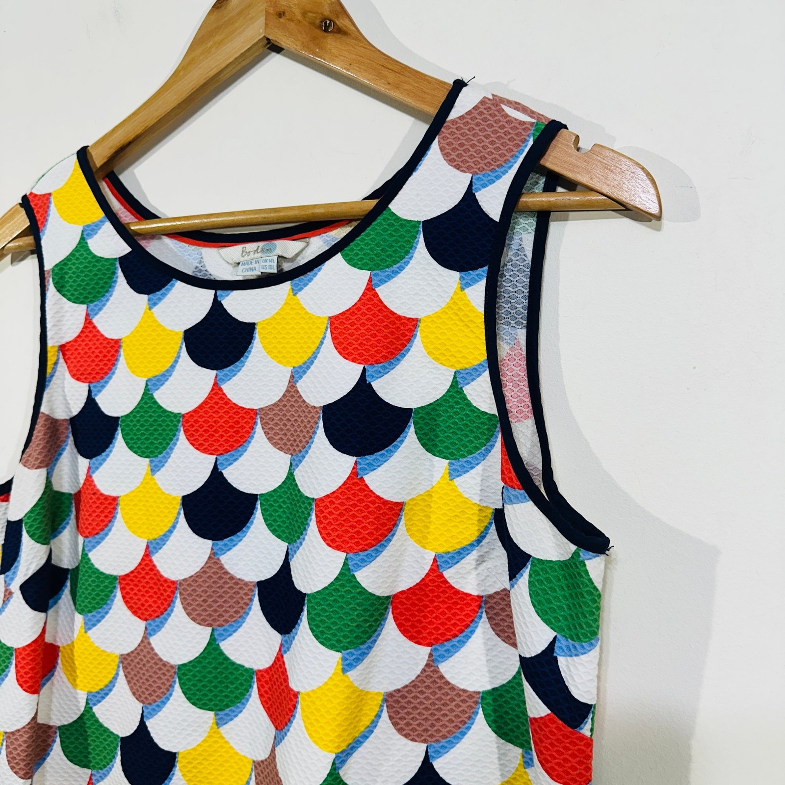 Boden Shift Dress UK 14L Scallop Red Blue Green Yellow White Textured