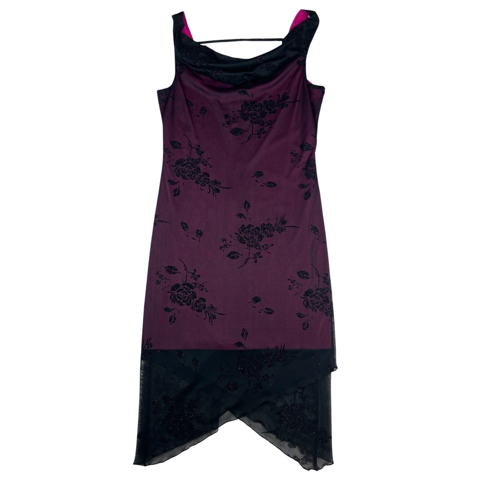 Byer Too Y2K Black Lace Pink Slip Dress Whimsigoth Dark Coquette Fairy Goth