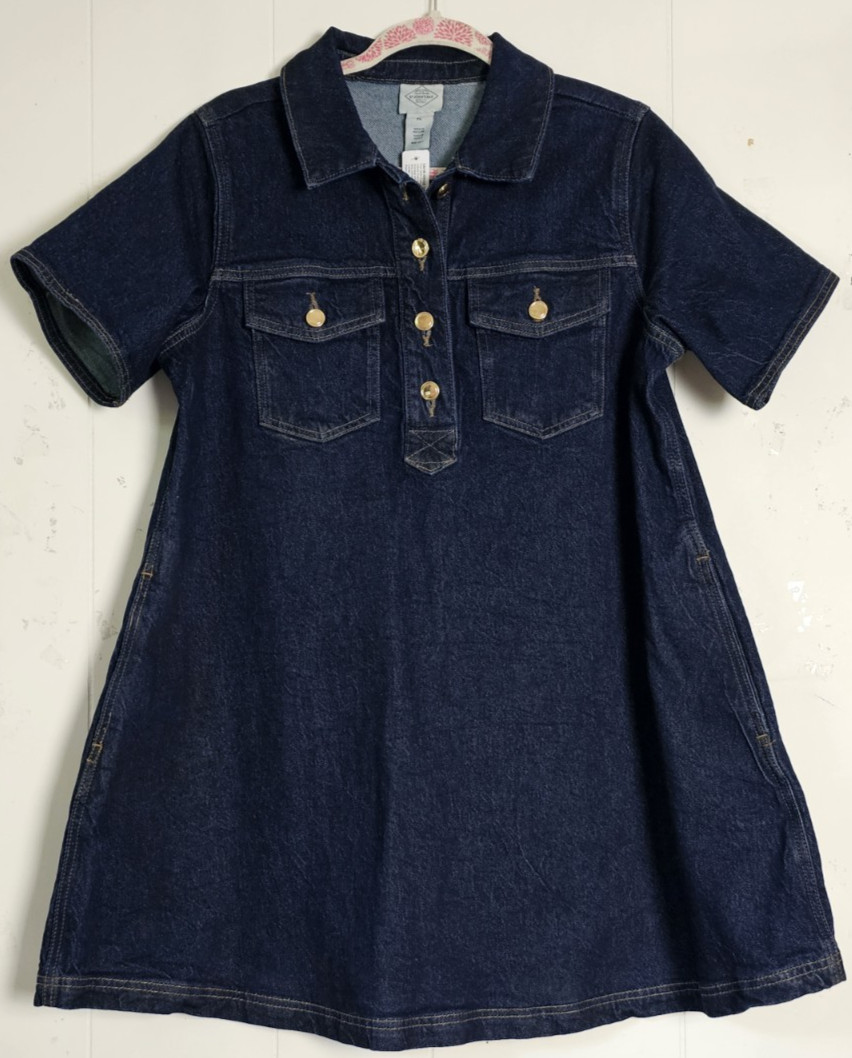 St John’s Bay A-Line Blue Denim Dress PL Petite Large Flare Front Side Pockets