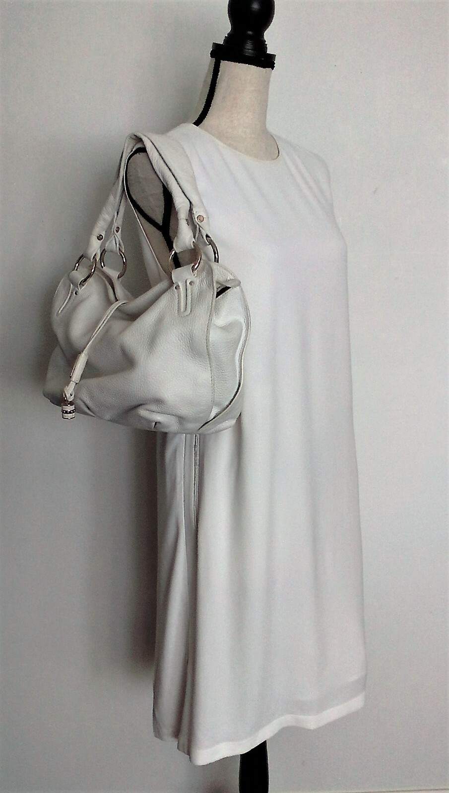 HELMUT LANG 10 White Acetate Blend Sleeveless Tie Waist Apron Shift Dress