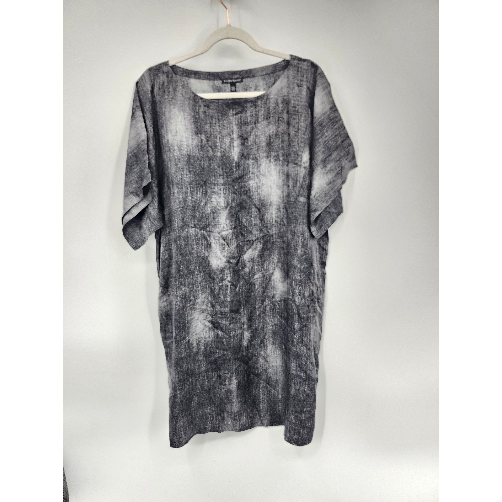 Eileen Fisher Dress Women Size M Grey Silk Cotton Blend Abstract Print Shift
