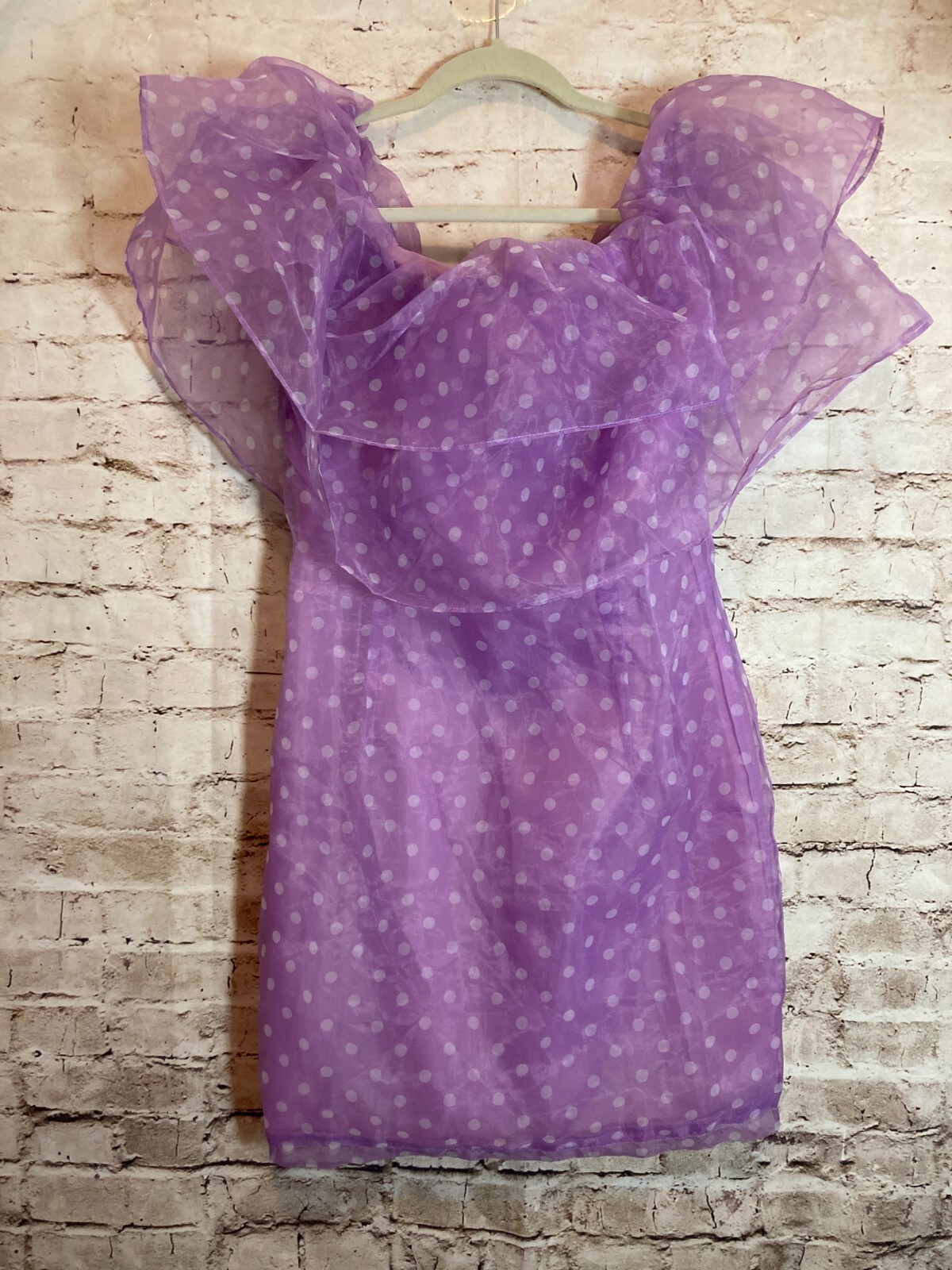 Venus Organza Dress Womens 8 Lilac Polka Dot Ultra Ruffle Feminine Coquette