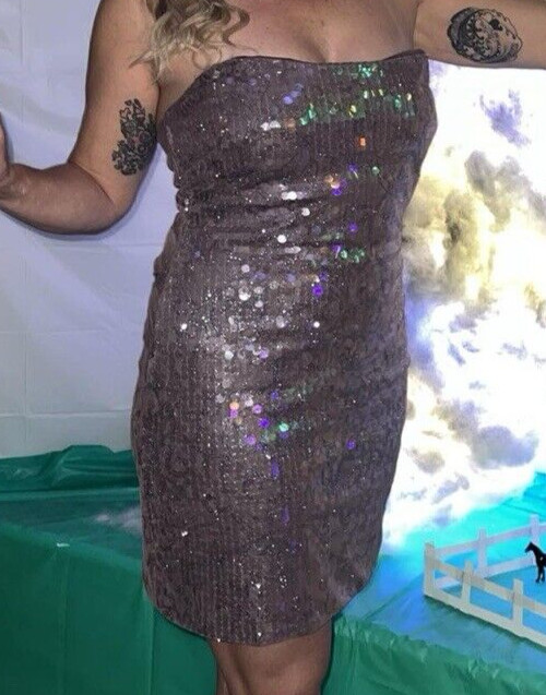 Masquerade Strapless Sequin Dress W/Lace Overlay-Purple-Sz 11/12-FREE SHIPPING