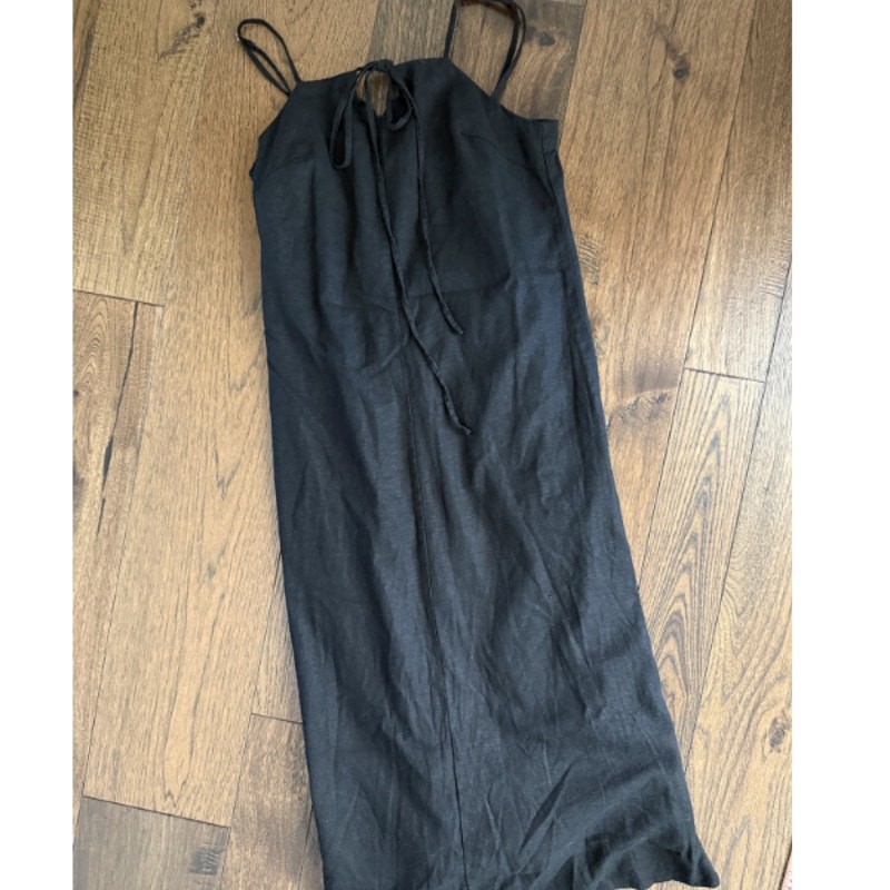 Universal Thread Black Linen Blend Halter Maxi Dress Smocked Tie Front M