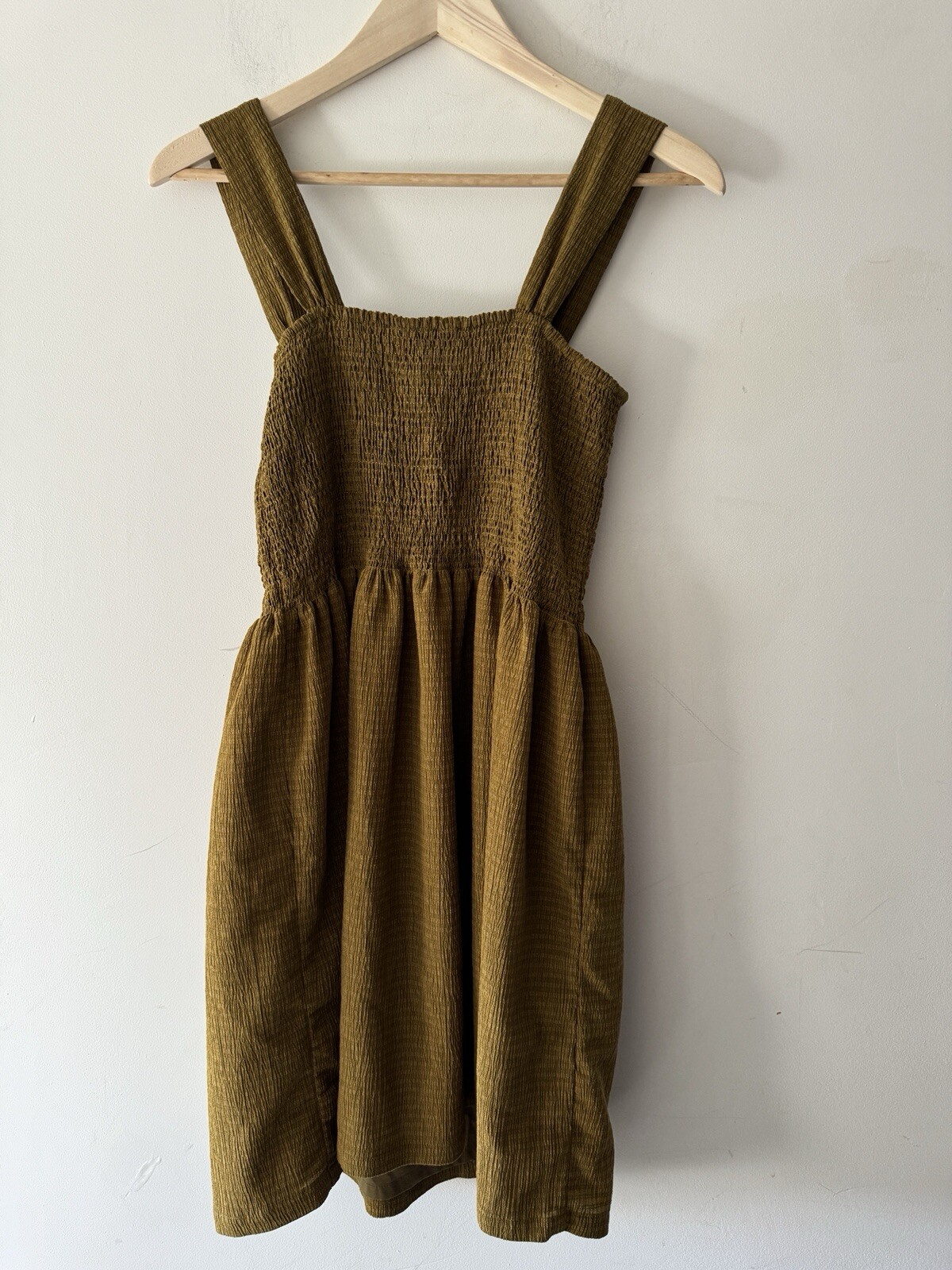 Madewell Texture & Thread Smocked Dress in Spiced Olive