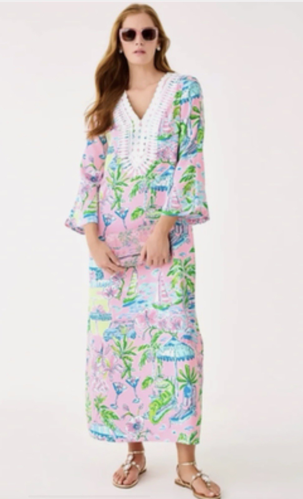 Lilly Pulitzer Caftan dress Ocleppo Maxi NWT Conch Shell Pink Oversized Sunny 2