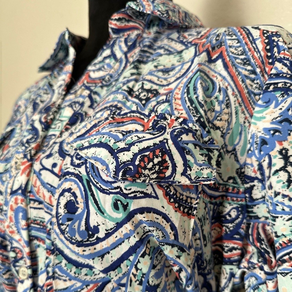 NWT NY Collection Paisley Button-Front Belted Midi Dress Blue Red Size M