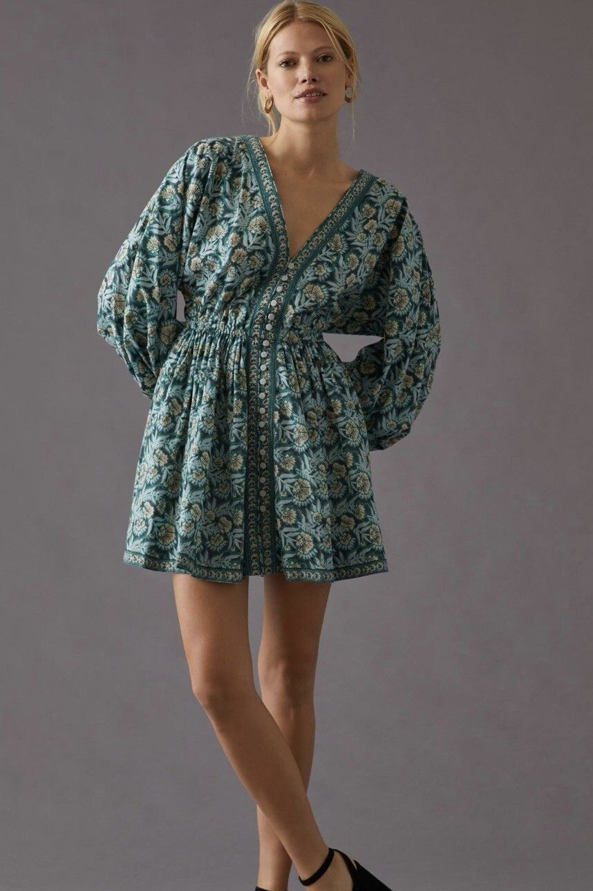 OMIKA Adele Long Balloon Sleeve Mini Dress size L