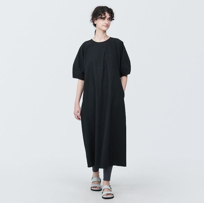 MUJI 2025 Item Pullover Dress Black Organic Cotton
