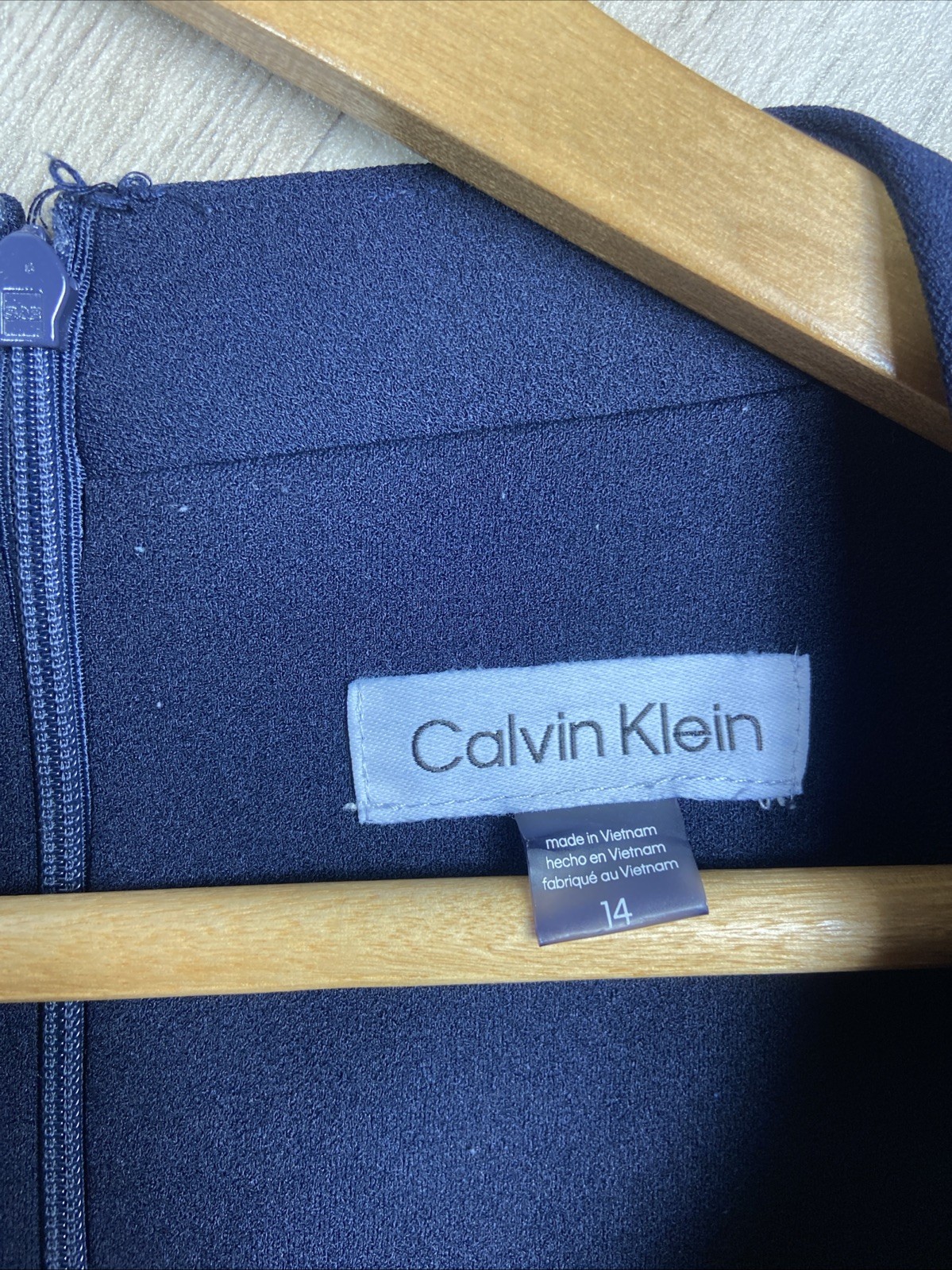 Calvin Klein Navy Blue Notched Neck Sheath Work Dress Women’s Size 14 Smart