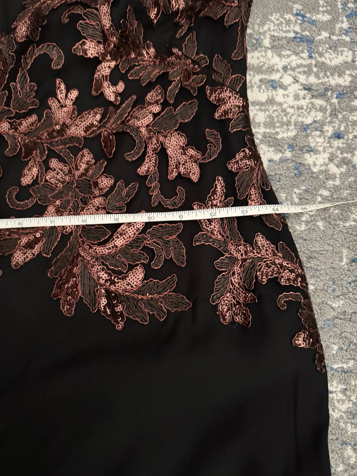Tadashi Shoji Black Long Sleeve Embroidered Pinkish Sequin Gown Size 2 New