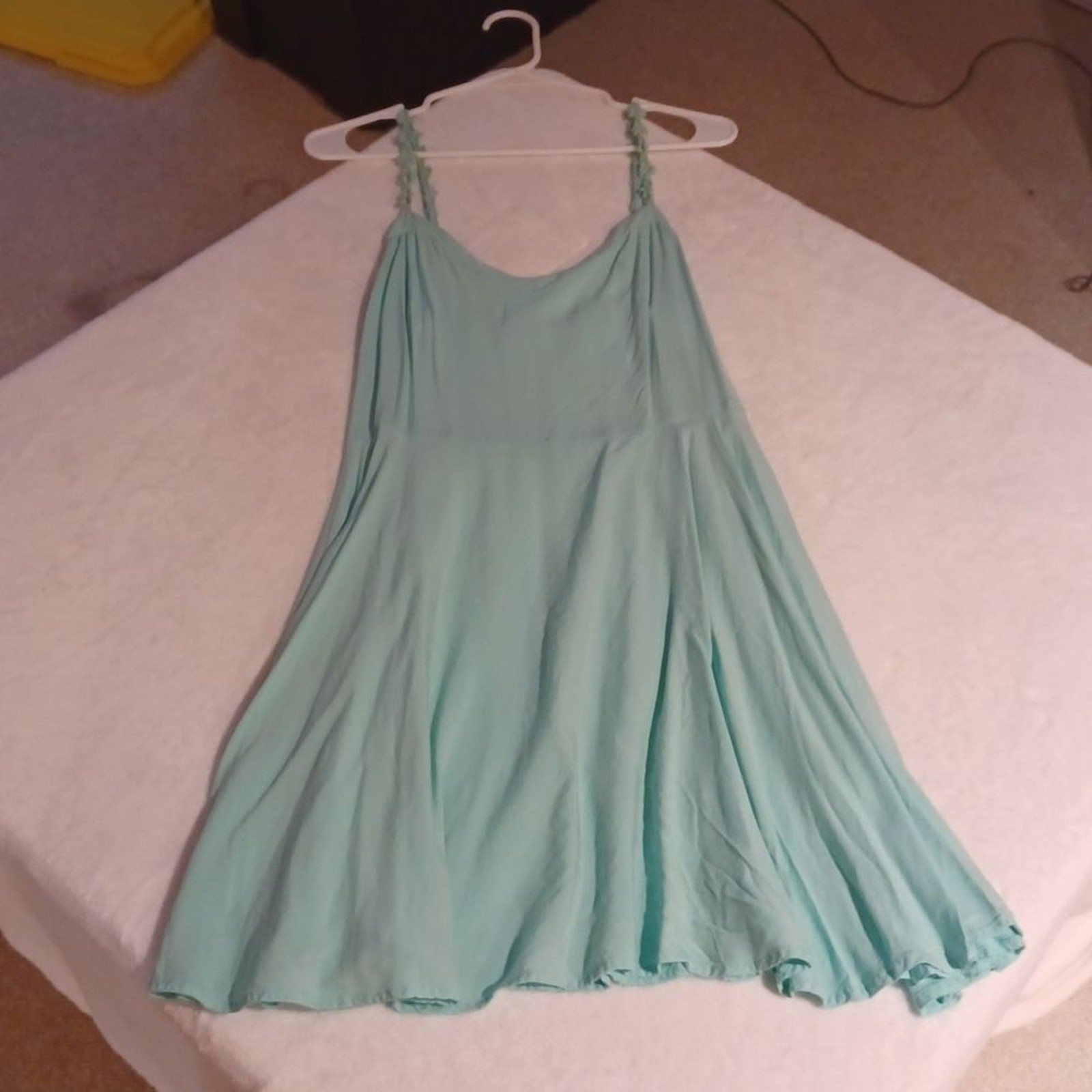 MINT green dress with elastic back and adjustable straps with flowers no liner
