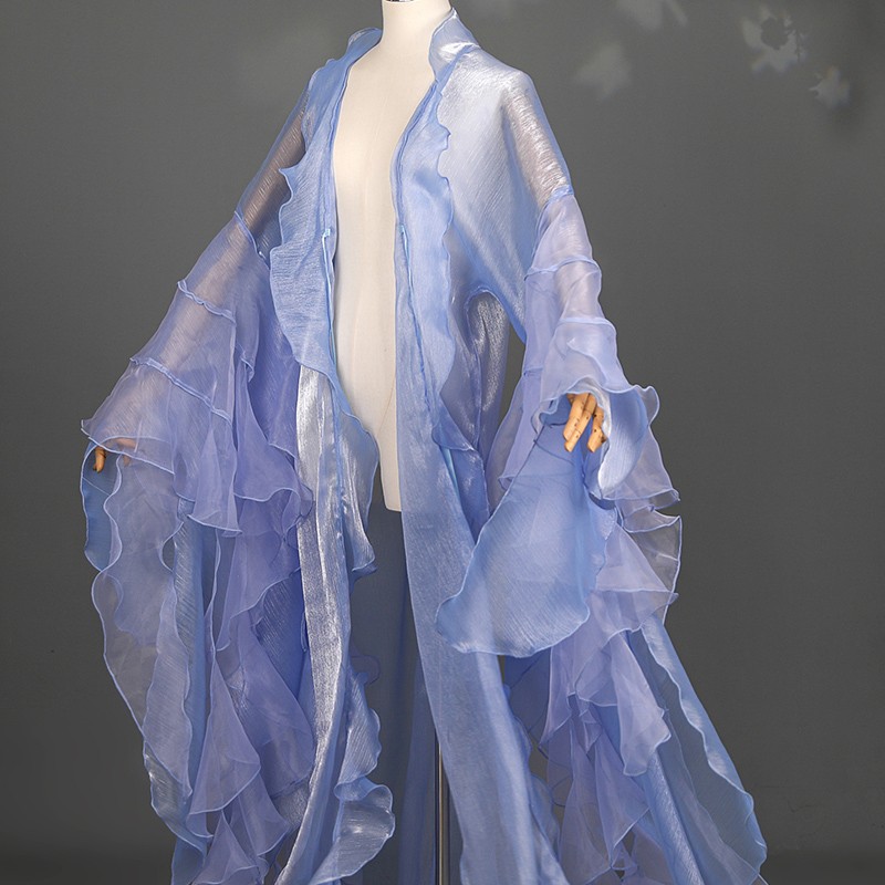 Fairy Hanfu Chiffon Cloak Cardigan Wide Sleeved Coat Wrinkled Chinese Costume