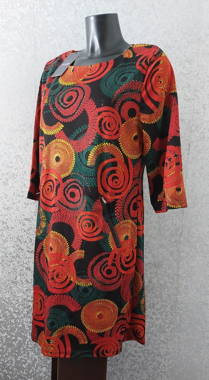 Izabel London Circular Patterns Print 3/4 Sleeve Short Shift Dress UK12 EU40 NEW