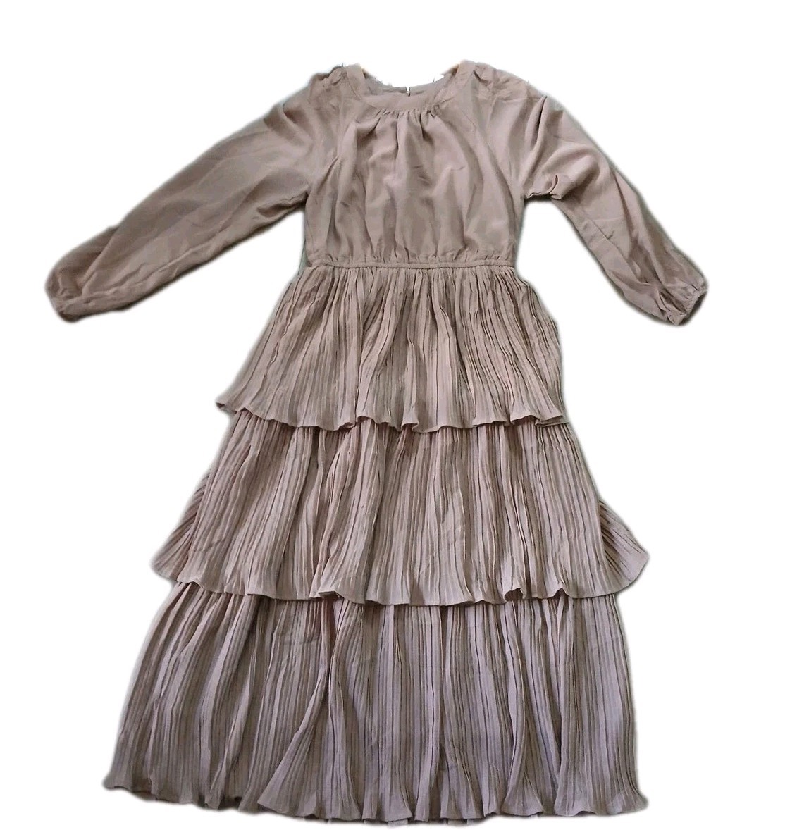 Dusty Pink Layered Maxi Dress Short Flutter See-through Sleeve Zip Size Small NW
