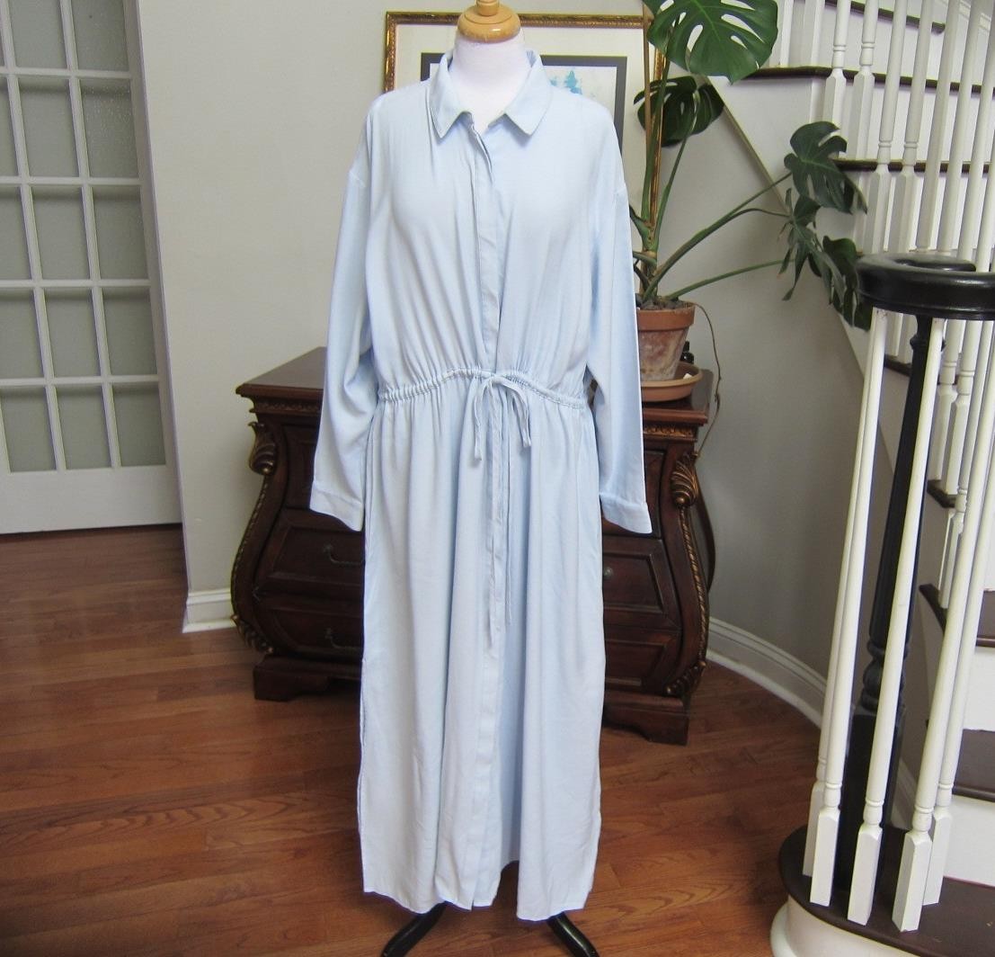 Nordstrom Light Blue Shirt Dress, Tie Waist, Side Slits, Pockets, Size XL