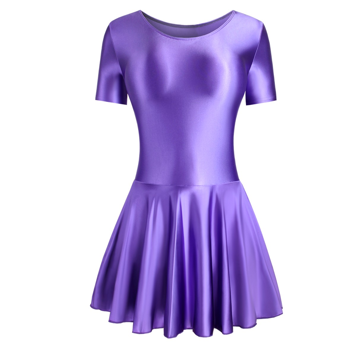 Women Glitter Spandex Elastic Yoga Dance Fitness Dress Shortsleeve Ballet Skirts
