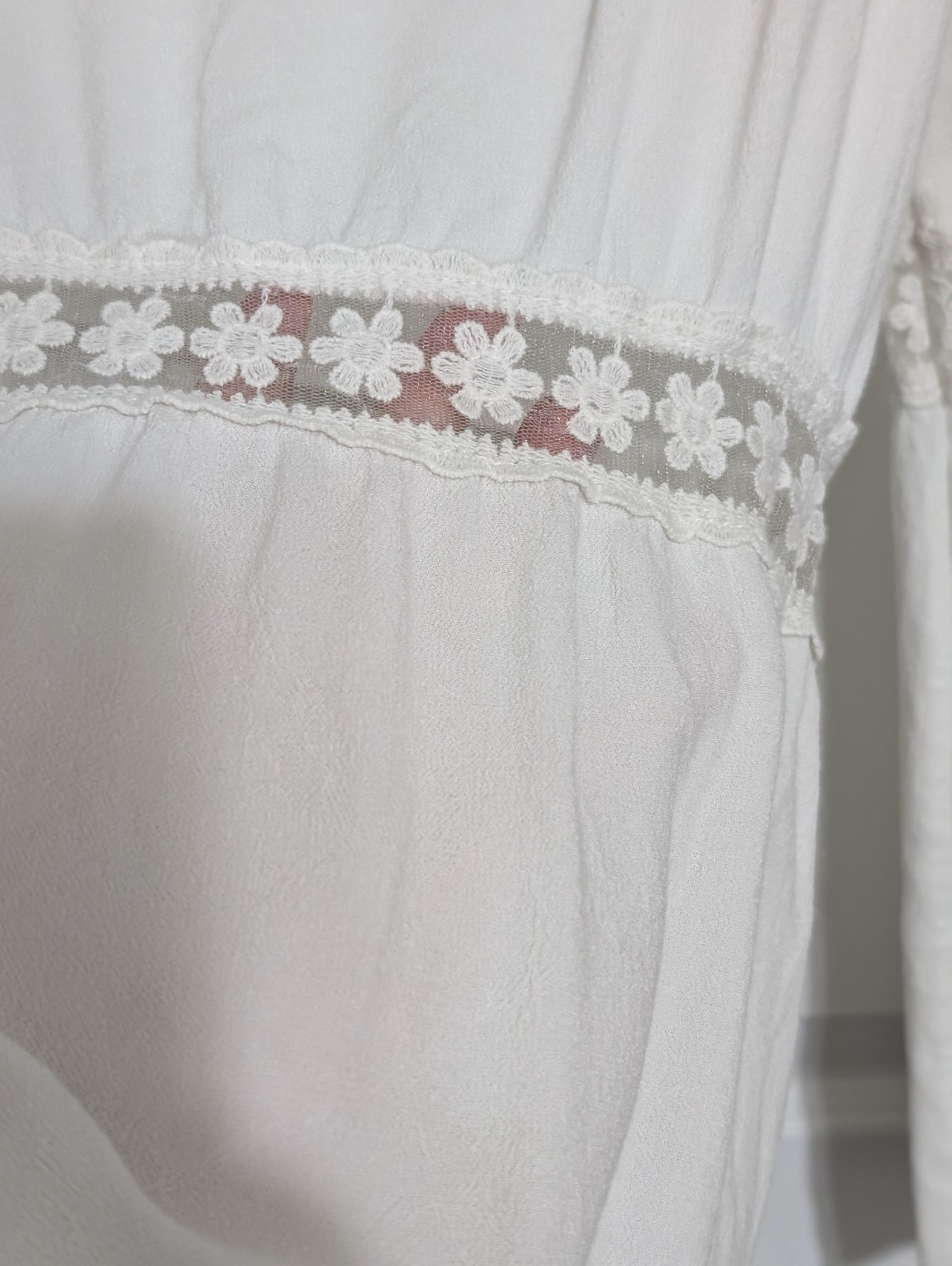 Boho Dress Cottage-core Anna Grace Peasant Bell Sleeve Lace Sz S Cream Ivory