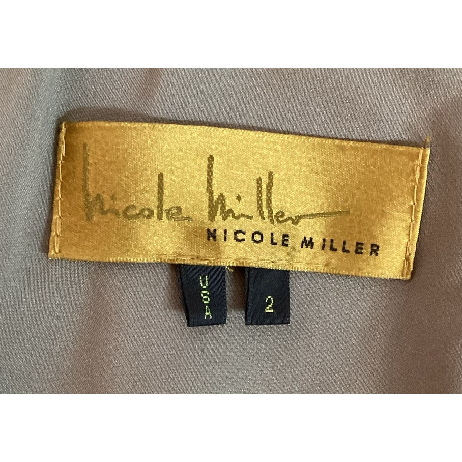 Nicole Miller Metallic Taffeta Crinkle Stretch Mermaid V-Neck Gown Green 2